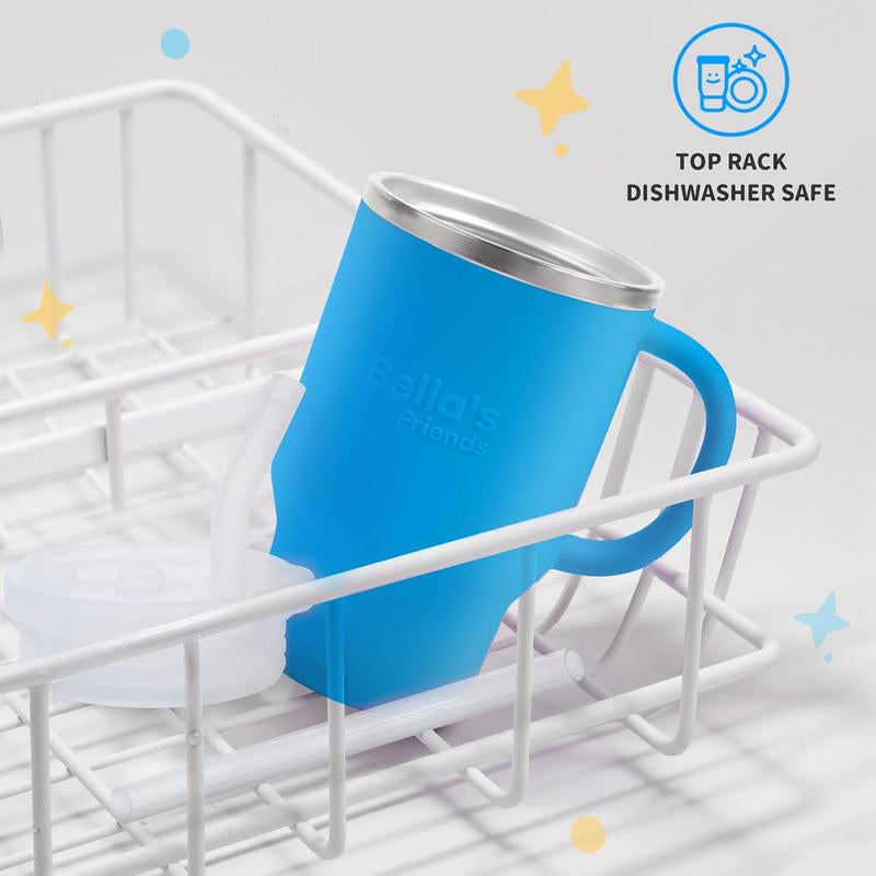 2 Pack Kids Water Bottle, Portable 9 Oz Mini Travel Tumbler for Toddlers with Spill-Resistant Flexible Straw, Stainless Interior & Silicone Body