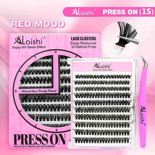 Ailaishi Glue-Free Eyelash Clusters – 10–18Mm Short Comic-Style C Curl DIY Lash Extensions, Waterproof Beginner-Friendly False Eyelashes with Tweezers, Household Cosmetics
