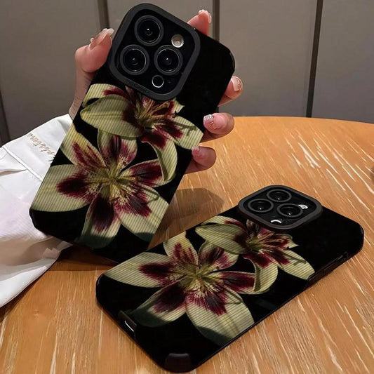 Vintage Flower Pattern Phone Case, 1 Count Shockproof Phone Protective Cover, Phone Accessory Compatible with Iphone 11 12 13 14 15 16 Pro Max Cellphone, Smartphone Casing, Phone Case with Cutouts