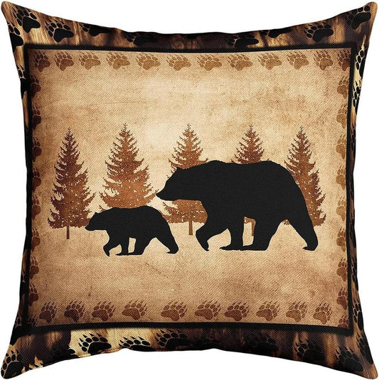 Vintage Bear Throw Pillow Covers Set of 4,Cabin Deer Hunting Cushion Case for Home Living Room Decor, Reversible Farmhouse Throw Cushion Case
