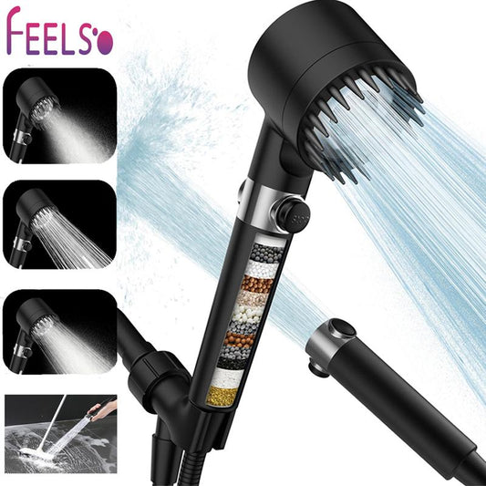 FEELSO Shower Head with 15 Stage Filter, 3+1 Spray Jet Modes Modern Bathroom High Pressure Shower Head and 1.5M Hose, Handheld Massage Shower