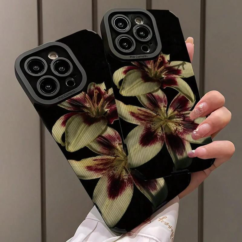 Vintage Flower Pattern Phone Case, 1 Count Shockproof Phone Protective Cover, Phone Accessory Compatible with Iphone 11 12 13 14 15 16 Pro Max Cellphone, Smartphone Casing, Phone Case with Cutouts