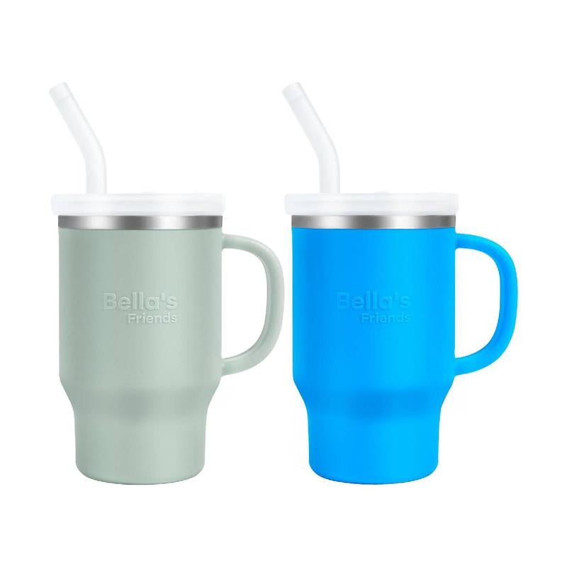 2 Pack Kids Water Bottle, Portable 9 Oz Mini Travel Tumbler for Toddlers with Spill-Resistant Flexible Straw, Stainless Interior & Silicone Body