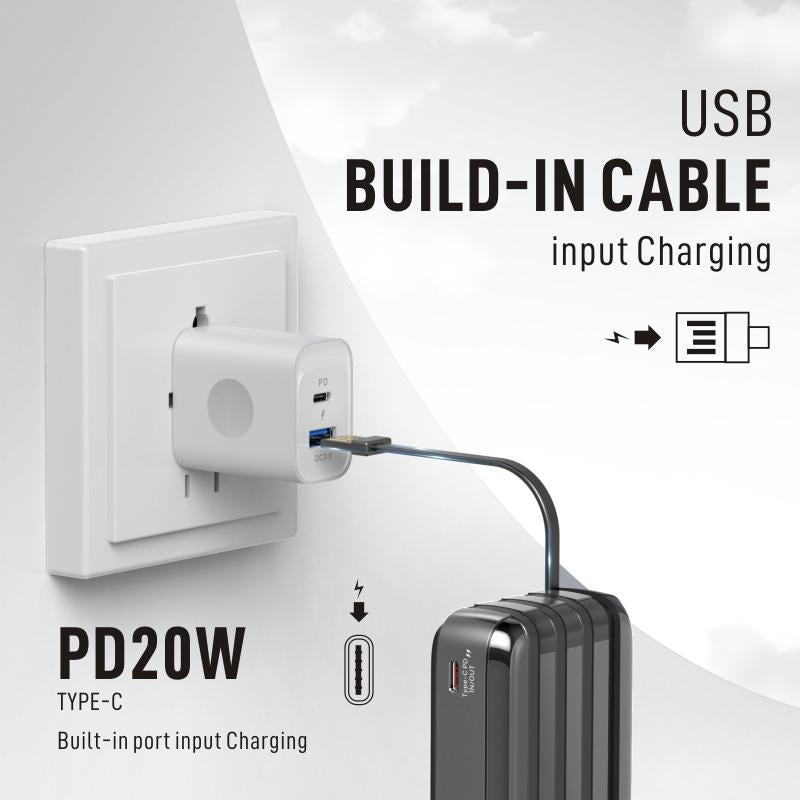 20W USB C Power Bank 20000Mah for Smartphone, Multi-Function Cellphone Charger Built-In 3 Counts Data Cable, Portable Charging Tool for Home & Travel, Universal Digital Display Mobile Charger Devices Compatible with Iphone Samsung Pixel LG Moto Ipad