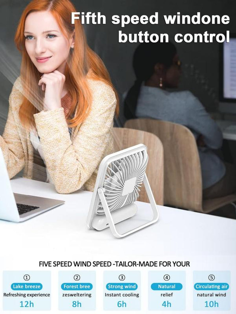 Ultra Quiet Small Fan with Strong Airflow, Portable Table Fan, Rechargeable Air Circulator Fan, USB Mini Fan for Office Dorm Bedroom Outdoor Travel