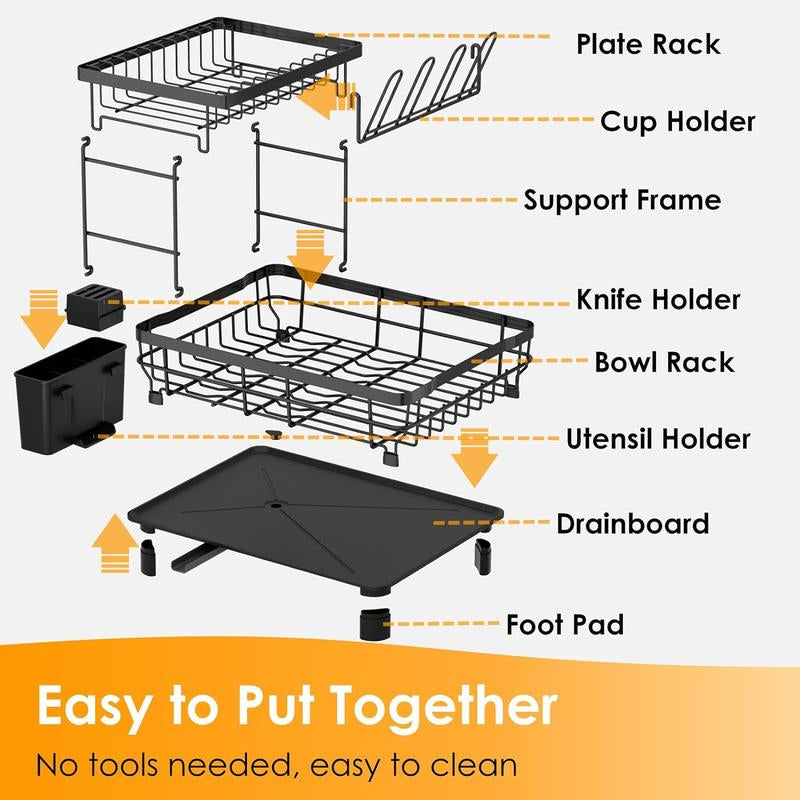 2 Tier Dish Drying Rack with Drainboard Adjustable Spout Utensil Holder and Knife Slots,Space-Saving,Suitable for Kitchen Countertops,Keeps Countertops Clean and Tidy,Easy to Install,Beautifully Crafted,Rotatable Drainage System,Disassembleable