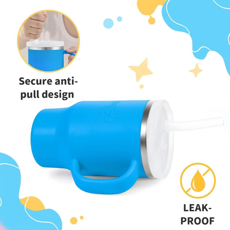 2 Pack Kids Water Bottle, Portable 9 Oz Mini Travel Tumbler for Toddlers with Spill-Resistant Flexible Straw, Stainless Interior & Silicone Body