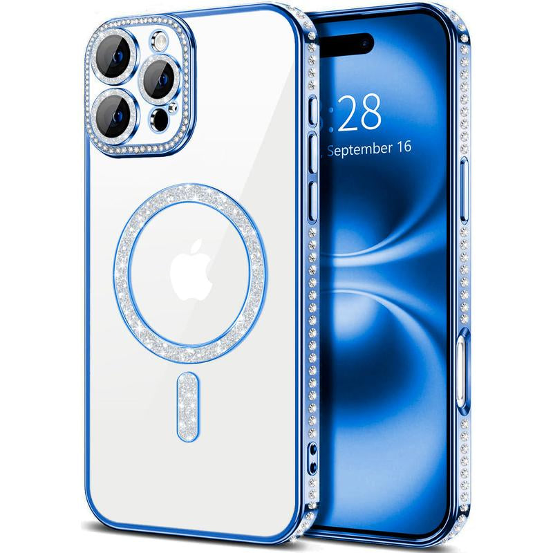 Entronix Case for Apple Iphone 17/16/15/14/13/12/11 Air/Plus/Pro Max - Luxury Rhinestone Bumper Cover, [Magnetic] Smartphone Accessories Protection