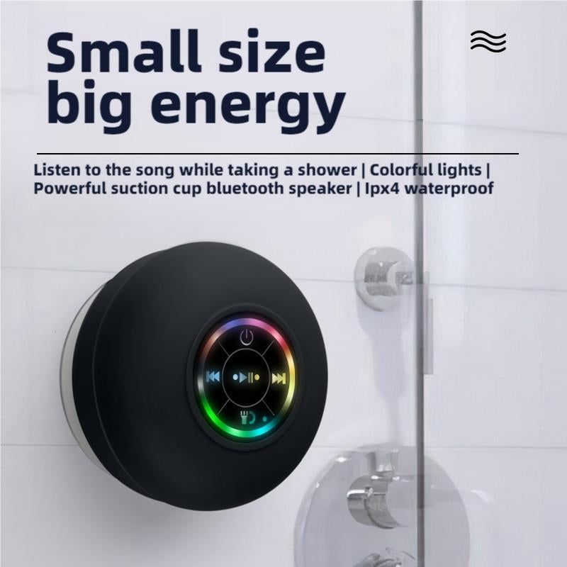 Waterproof Speaker, Portable Suction Cup Speaker with LED Light, Rechargeable Bluetooth-Compatible Speaker for Home, Bathroom, Outdoor Audio Smartphone