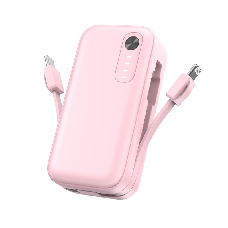 5000Mah Mini Portable Charger,15W QC3.0 Fast Charing USB C Power Bank with Built-In Cables, Portable External Battery Pack for Iphone 16/15/14 Series, Android, Etc