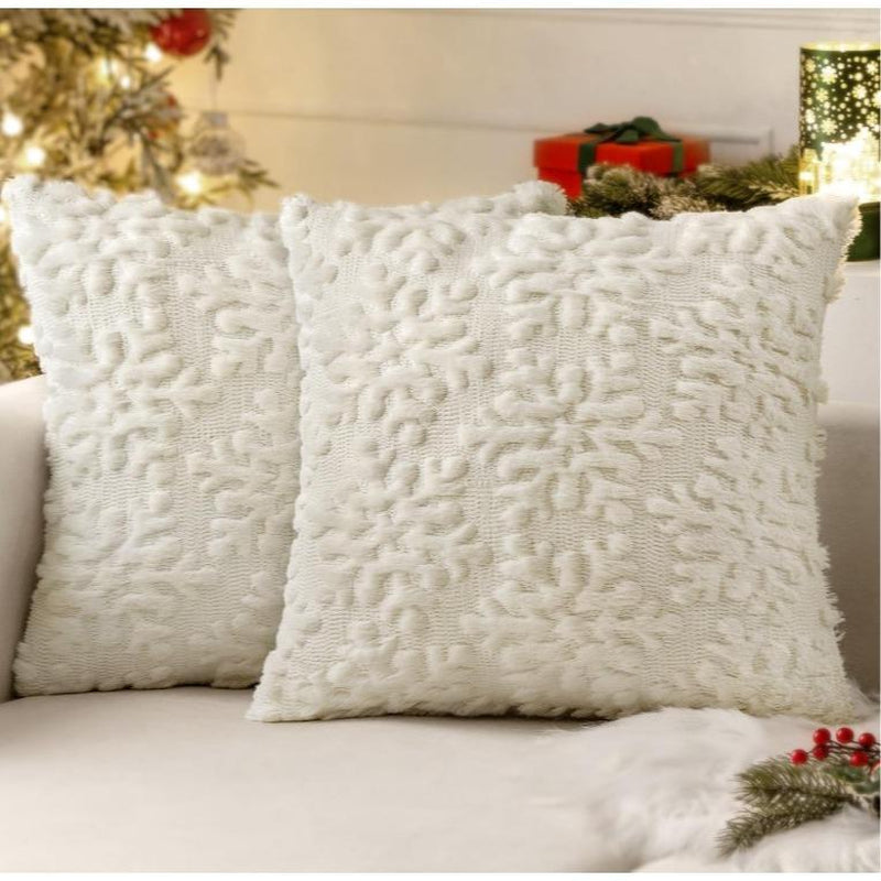 Pure White Throw Pillow Covers Christmas Snowflakes Decorative Pillow Covers 18X18 Inch Soft Plush Faux Wool Pillow Covers Set of 2 Farmhouse Couch Pillows Home Decors for Sofa Livingroom Bed