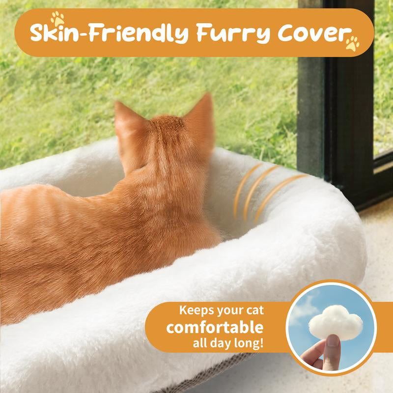 POMESEA Marshmallow Cat Window Perch,Sunbathing,Pet Bed,Neck Support,Detachable,Double-Sided Fabric Cover for Indoor Pets