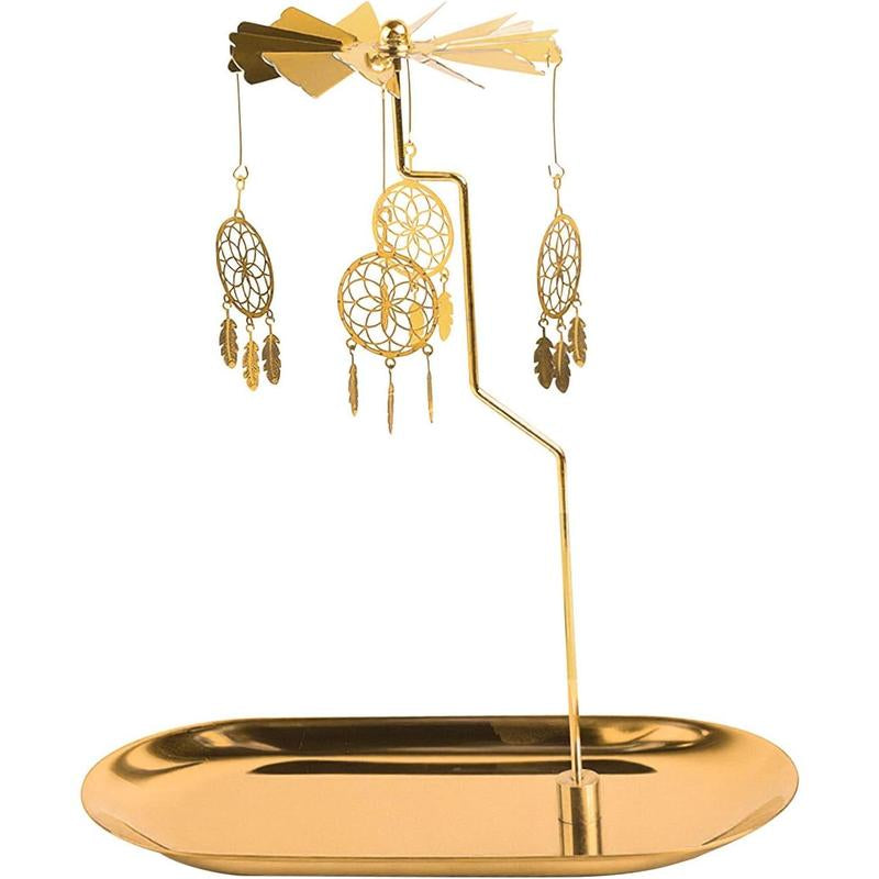 Spinning Candle Holder with Tray, Glod Carousel Candle Spinner, Rotating Metal Light Candle Holder for Table Centerpiece, Christmas, Valentine'S Day, Party Decor, ( Elves)