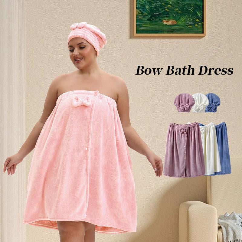 Solid Color Bathrobe & Bath Towel Set, Adjustable Shower Cap Included Bathrobe & Bath Towel, Soft Comfortable Bathrobe & Towel for Home Travel Sauna