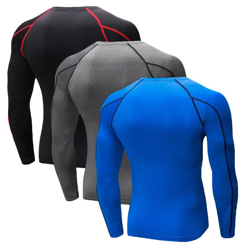 3 Pack Mens Compression Shirts Long Sleeve Quick Dry for Workout Running Athletic Base Layer Sportswear Technical Warmth Training Tops Fitness Apparel
