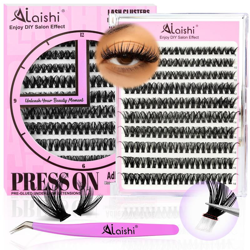 Ailaishi Glue-Free Eyelash Clusters – 10–18Mm Short Comic-Style C Curl DIY Lash Extensions, Waterproof Beginner-Friendly False Eyelashes with Tweezers, Household Cosmetics