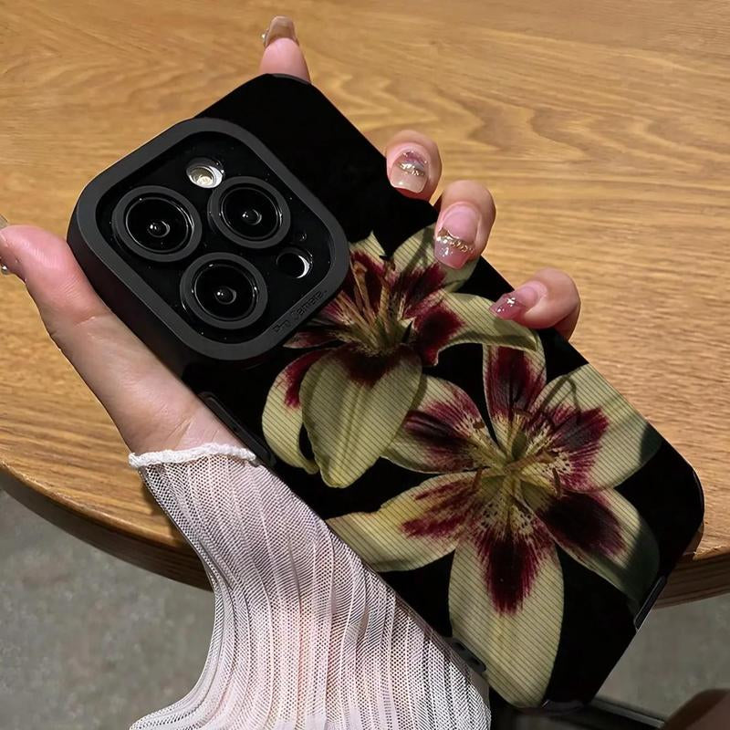 Vintage Flower Pattern Phone Case, 1 Count Shockproof Phone Protective Cover, Phone Accessory Compatible with Iphone 11 12 13 14 15 16 Pro Max Cellphone, Smartphone Casing, Phone Case with Cutouts