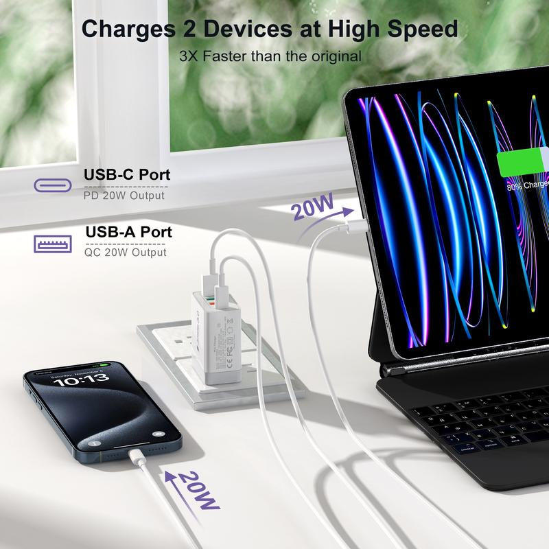 LCGENS [2-Pack] 35W USB C Wall Charger Block, 4Port PD+QC Fast Power Adapter, Type C Charging Brick Cube Plug for Iphone 12/13/14/15/Pro Max, XS/XR/X, Ipad/Airpods Pro, Samsung, Google, Tablet, Android(White)