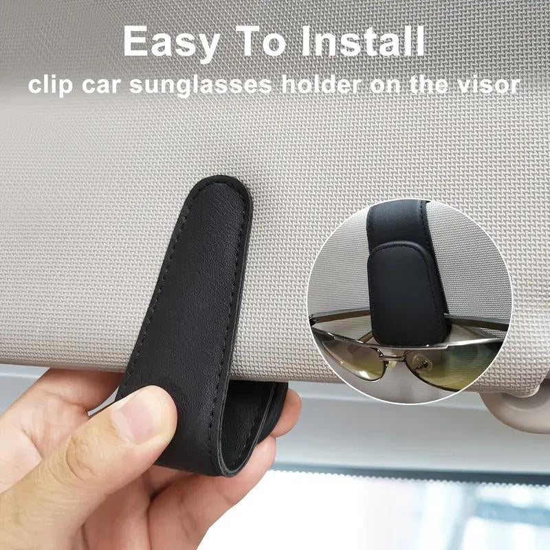 Magnetic Leather Sunglasses Stand Car Sun Visor - 2-In-1 Glasses Holder and Ticket Card Stand | Premium Car Sun Visor Accessory (1 Pack, Black/Gray)