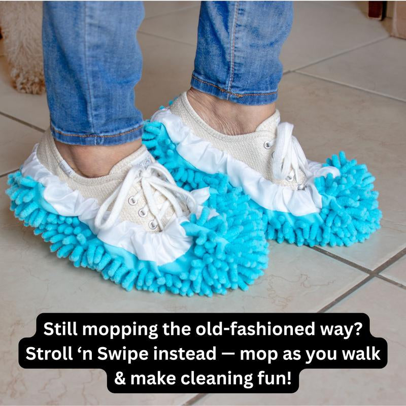 Stroll N Swipe Mopping Slippers. Walk and Mop Shoe Covers Slippers for Easy Floor Cleaning for Home, Kitchen, Office. Great for Wood, Tile, Laminate Flooring and More