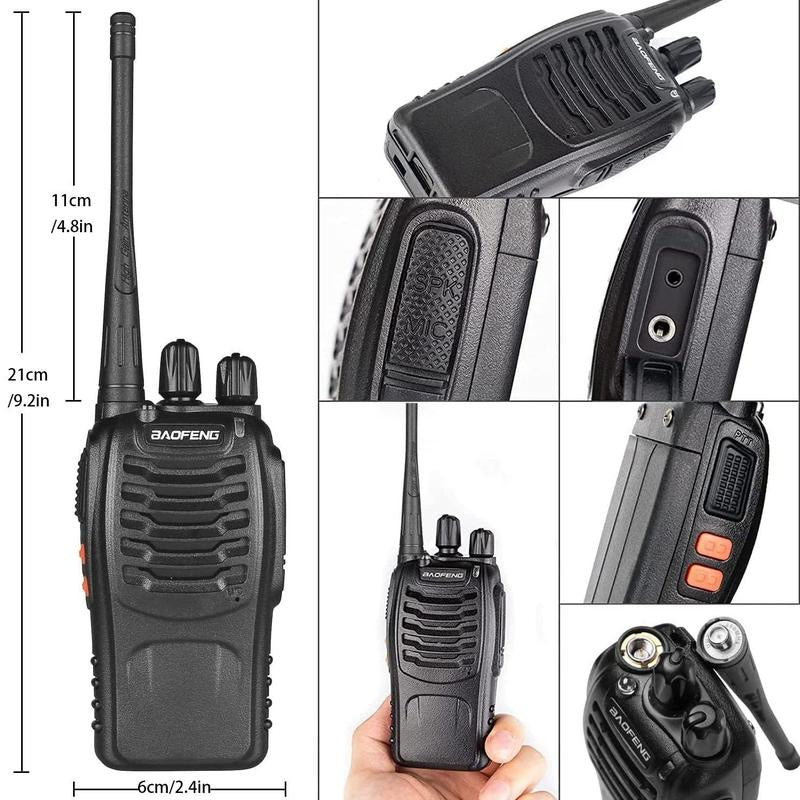 Baofeng 888S Walkie Talkie, Rechargeable Long Range Walkie Talkie with Earpieces, Professional Radio Handheld Two Way Radio with Li-Ion Battery & Charger Included