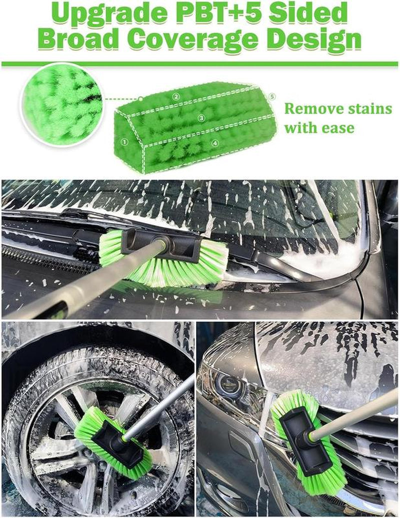 Five-Sided Car Wash Brush with Long Handle,Soft Bristle Scrub Cleaning Mop with Extendable Handle for Car, SUV, Truck, Caravan, Boat, House Siding, Sweep Snow 60”/151Cm