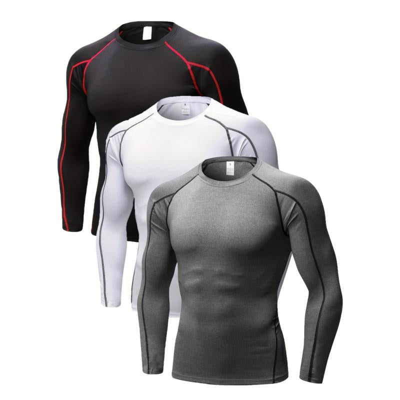 3 Pack Mens Compression Shirts Long Sleeve Quick Dry for Workout Running Athletic Base Layer Sportswear Technical Warmth Training Tops Fitness Apparel