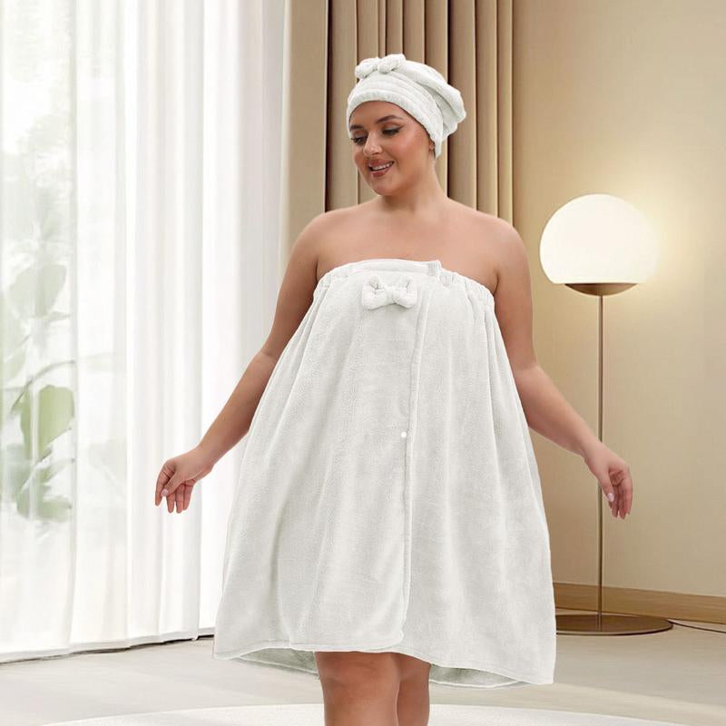 Solid Color Bathrobe & Bath Towel Set, Adjustable Shower Cap Included Bathrobe & Bath Towel, Soft Comfortable Bathrobe & Towel for Home Travel Sauna
