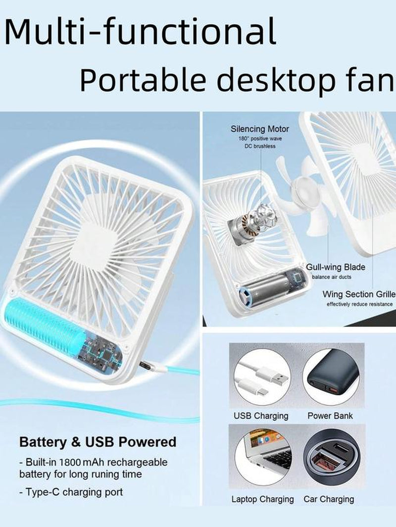 Ultra Quiet Small Fan with Strong Airflow, Portable Table Fan, Rechargeable Air Circulator Fan, USB Mini Fan for Office Dorm Bedroom Outdoor Travel