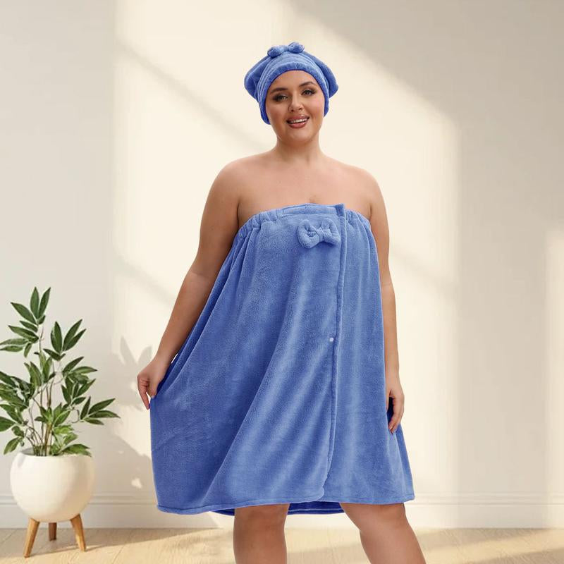 Solid Color Bathrobe & Bath Towel Set, Adjustable Shower Cap Included Bathrobe & Bath Towel, Soft Comfortable Bathrobe & Towel for Home Travel Sauna