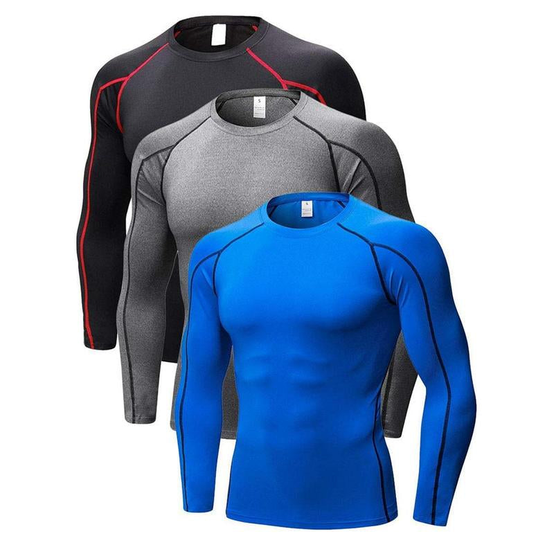 3 Pack Mens Compression Shirts Long Sleeve Quick Dry for Workout Running Athletic Base Layer Sportswear Technical Warmth Training Tops Fitness Apparel