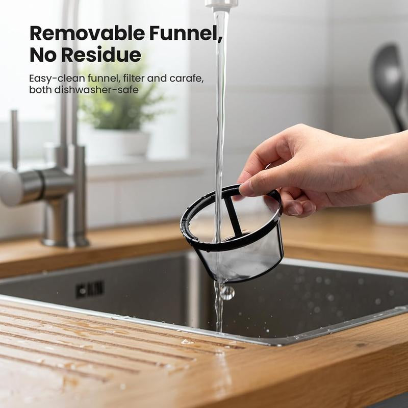 KISMILE Compact Drip Coffee Maker 5-Cup Anti-Drip System Timer Removable Funnel Auto Shut-Off Anti-Dry Protection Dishwasher-Safe for Home & Office Black