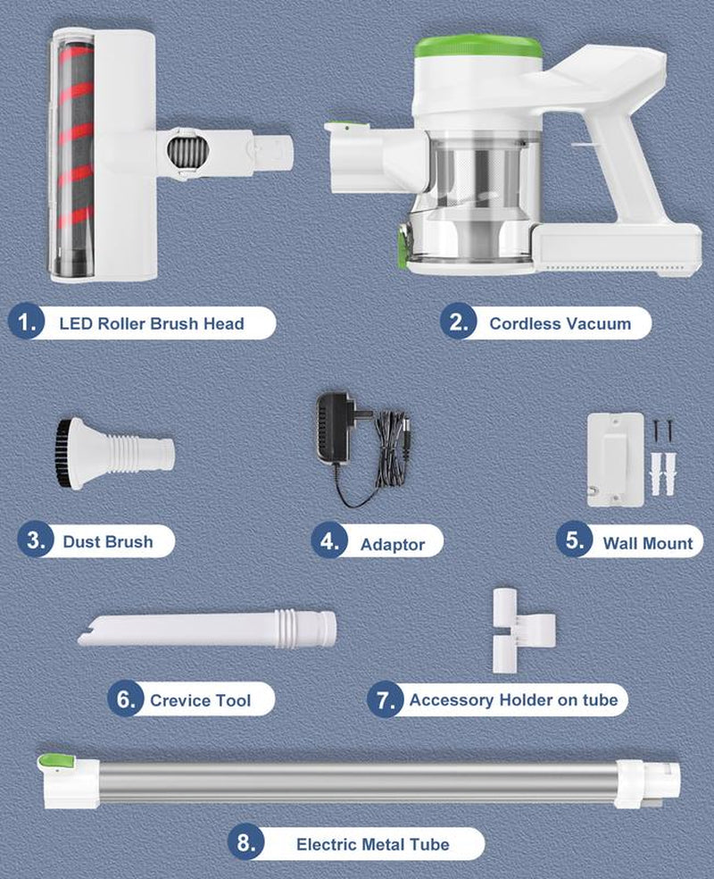 Carevac+ P017 Cordless Vacuum Cleaner, 12Kpa Dual-Suction 35Min Runtime, 1.16Kg Lightweight Stick Vacuum with Wall Mount, 3-In-1 Brushes for Pet Hair/Carpet/Hard Floors Appliances Dust Extractor Cleaning Tools Steamcleaner Dog Grooming Vacuum