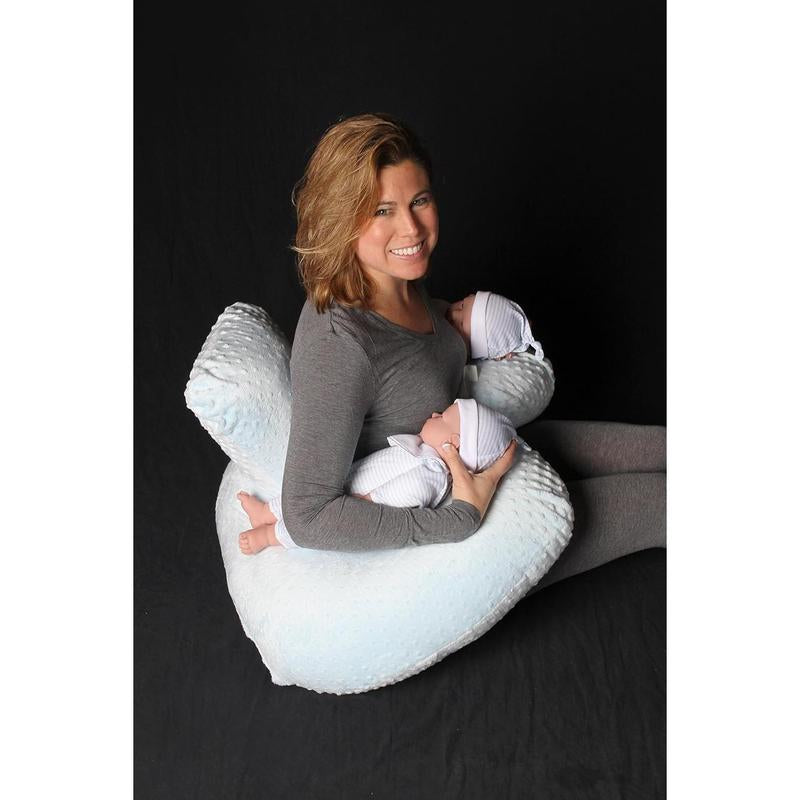 Twin Z Pillow Blue - Breastfeeding, Bottlefeeding, Tummy Time, Reflux, Support and Pregnancy! No Foam! the Ultimate Baby Essentials! the Best in Twins Baby Gear!