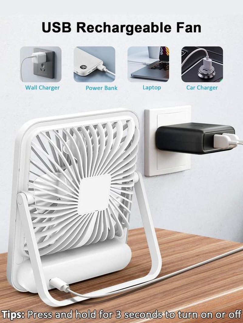 Ultra Quiet Small Fan with Strong Airflow, Portable Table Fan, Rechargeable Air Circulator Fan, USB Mini Fan for Office Dorm Bedroom Outdoor Travel