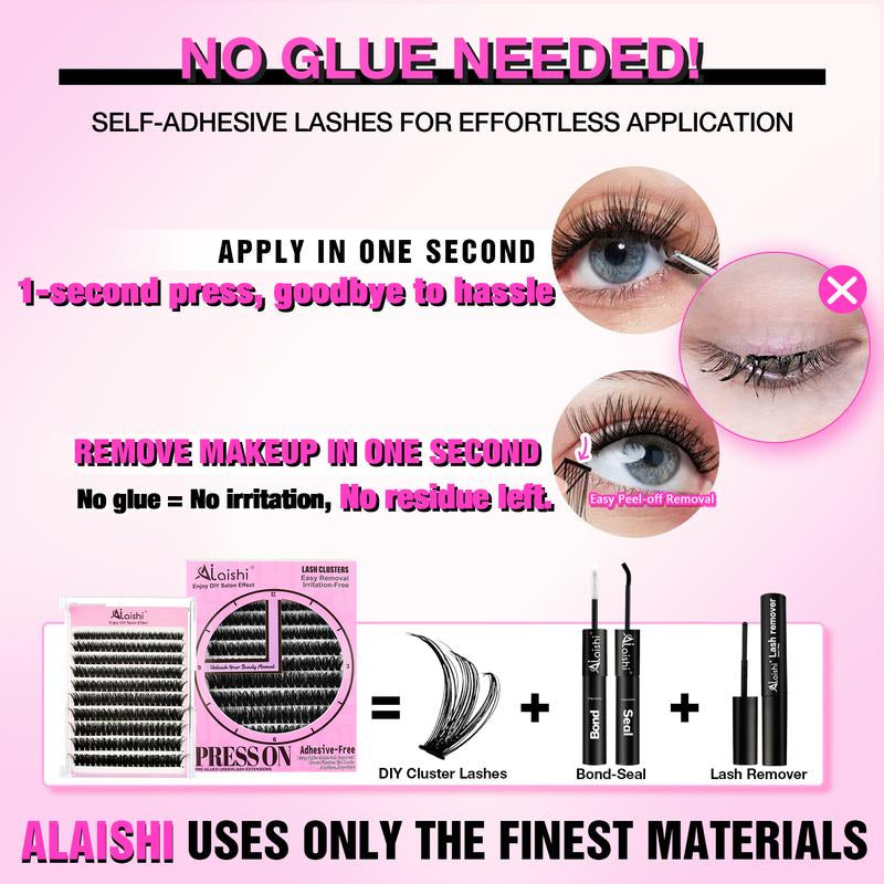 Ailaishi Glue-Free Eyelash Clusters – 10–18Mm Short Comic-Style C Curl DIY Lash Extensions, Waterproof Beginner-Friendly False Eyelashes with Tweezers, Household Cosmetics