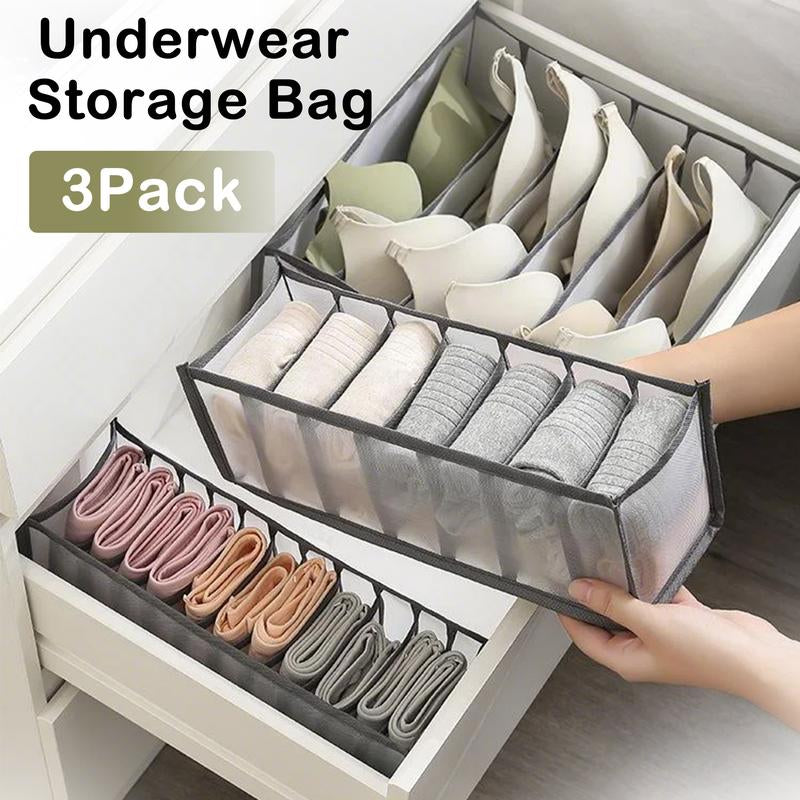 3 Counts Foldable Underwear Organizer, Drawer Organizer Divider Bins for Bras, Socks, Ties, Underwear Storage Box, Features anti - Static Material to Prevent Fabric Cling and Tangling