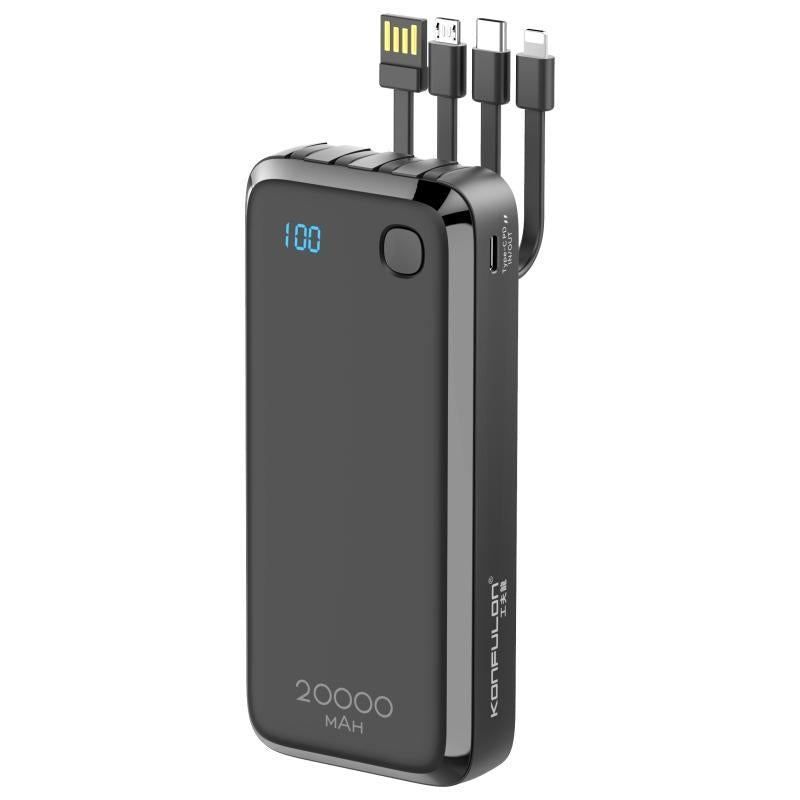 20W USB C Power Bank 20000Mah for Smartphone, Multi-Function Cellphone Charger Built-In 3 Counts Data Cable, Portable Charging Tool for Home & Travel, Universal Digital Display Mobile Charger Devices Compatible with Iphone Samsung Pixel LG Moto Ipad