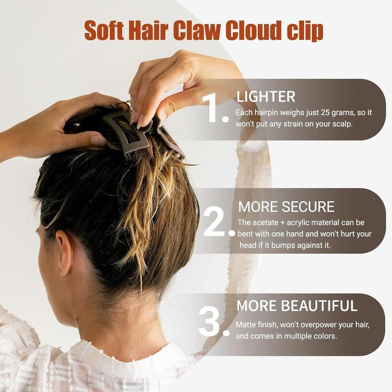 Soft Hair Clips for Women, Bendable Claw Clip, Non-Slip Square Squishy Silicone, Flexible Scalp-Safe Soft Cozy Clip, Unsnappable for Thick or Fine Hair, Strong Hold All-Day Comfort(Black and White)