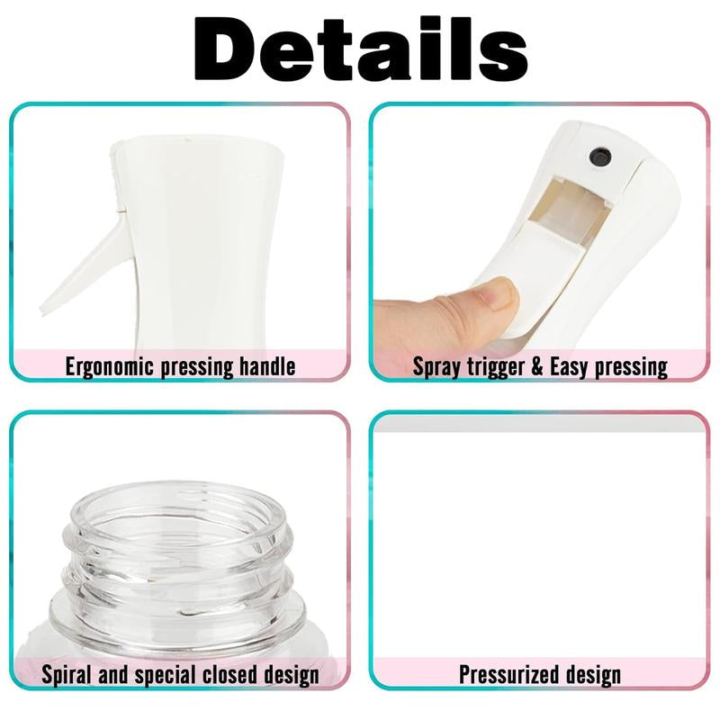 Continuous Spray Bottle with Ultra Fine Mist- Continuous Mister Spray Bottle for Hairstyling, Cleaning, Plants, Pets, Barbers, Salons, High Pressure Spray Bottle, Portable Refillable Mist Sprayer (Clear - 7.04Oz/200Ml)