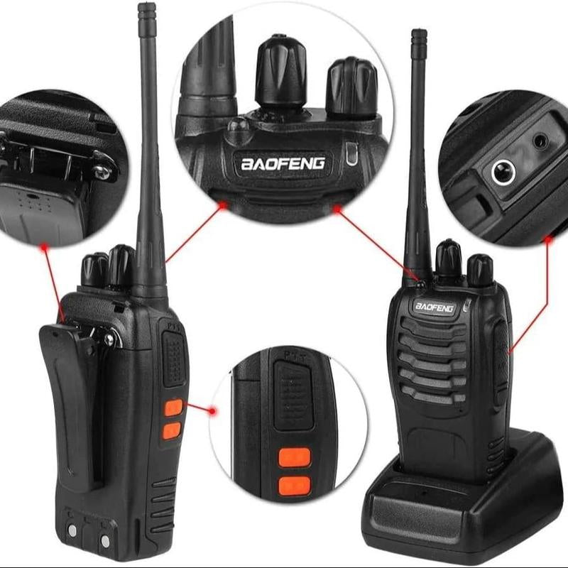 Baofeng 888S Walkie Talkie, Rechargeable Long Range Walkie Talkie with Earpieces, Professional Radio Handheld Two Way Radio with Li-Ion Battery & Charger Included