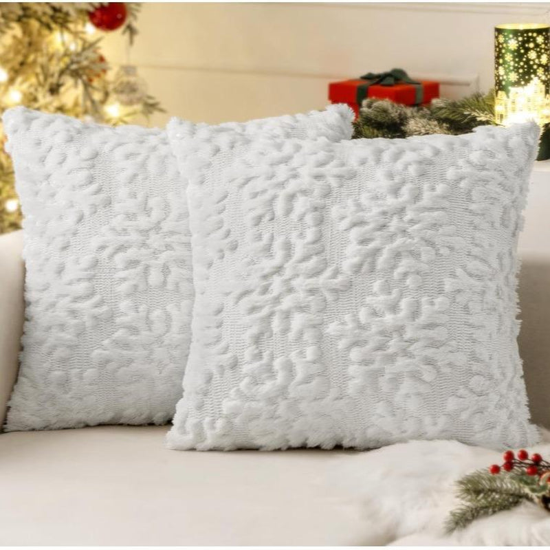 Pure White Throw Pillow Covers Christmas Snowflakes Decorative Pillow Covers 18X18 Inch Soft Plush Faux Wool Pillow Covers Set of 2 Farmhouse Couch Pillows Home Decors for Sofa Livingroom Bed