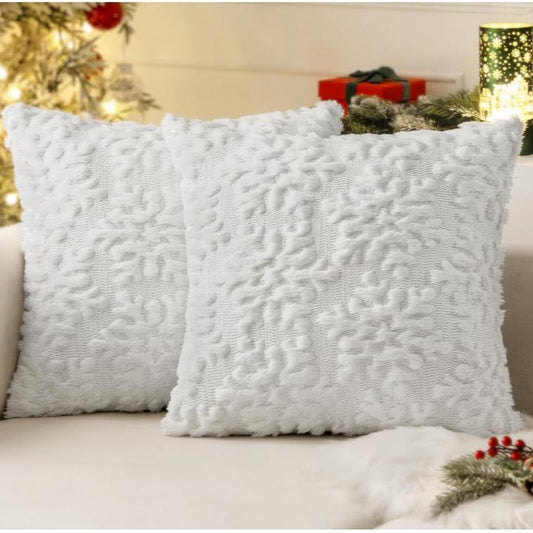 Pure White Throw Pillow Covers Christmas Snowflakes Decorative Pillow Covers 18X18 Inch Soft Plush Faux Wool Pillow Covers Set of 2 Farmhouse Couch Pillows Home Decors for Sofa Livingroom Bed