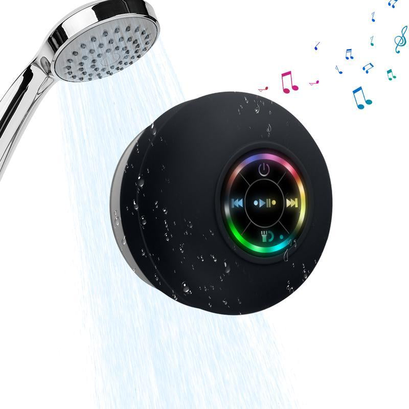 Waterproof Speaker, Portable Suction Cup Speaker with LED Light, Rechargeable Bluetooth-Compatible Speaker for Home, Bathroom, Outdoor Audio Smartphone