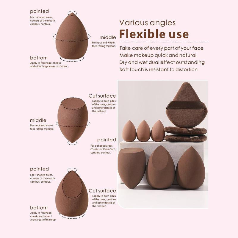 Makeup Tools Set for Women Summer Makeup, 9 Counts/Set Including 6 Beauty Blender & 3 Makeup Powder Puffs, Cosmetics Makeup Tool Soft Cosmetic Accessories for Contouring, Blending, Facial Detailing