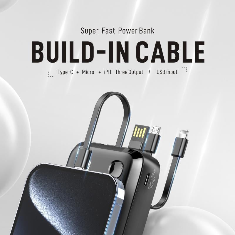 20W USB C Power Bank 20000Mah for Smartphone, Multi-Function Cellphone Charger Built-In 3 Counts Data Cable, Portable Charging Tool for Home & Travel, Universal Digital Display Mobile Charger Devices Compatible with Iphone Samsung Pixel LG Moto Ipad