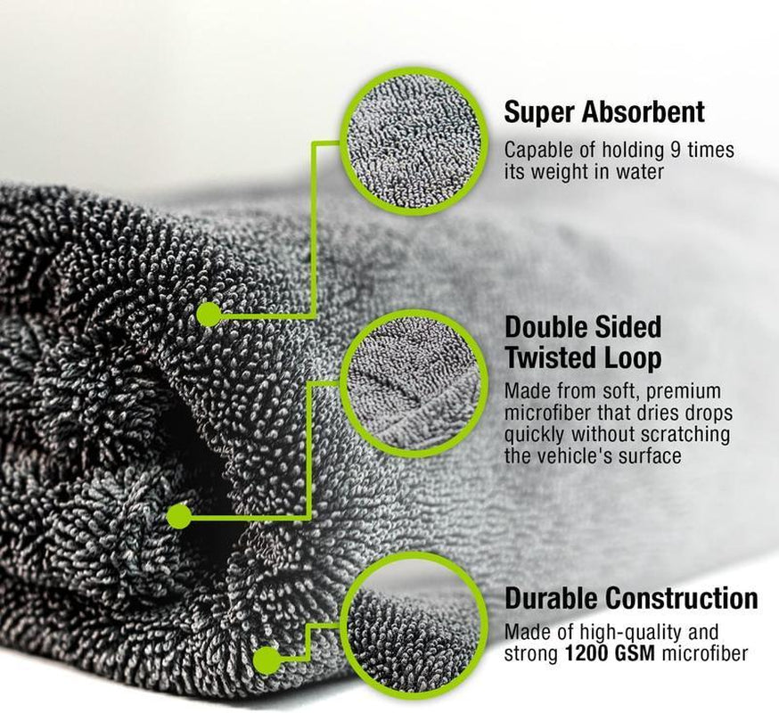 DALUCO Twist Ring Ultra-Absorbent Car Drying Towel, Ultra-Absorbent Car Towel, Car Drying Towel, 1300GSM Microfiber Towel