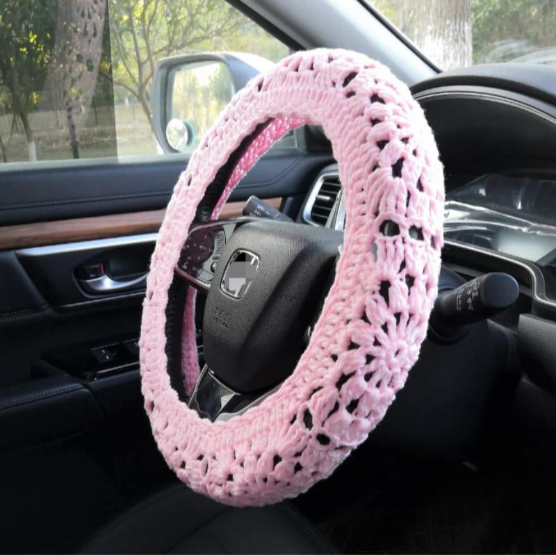 Crochet Strawberry Pattern Car Steering Wheel Cover, Cute Car Steering Wheel Protector, Universal Car Interior Decoration Accessories