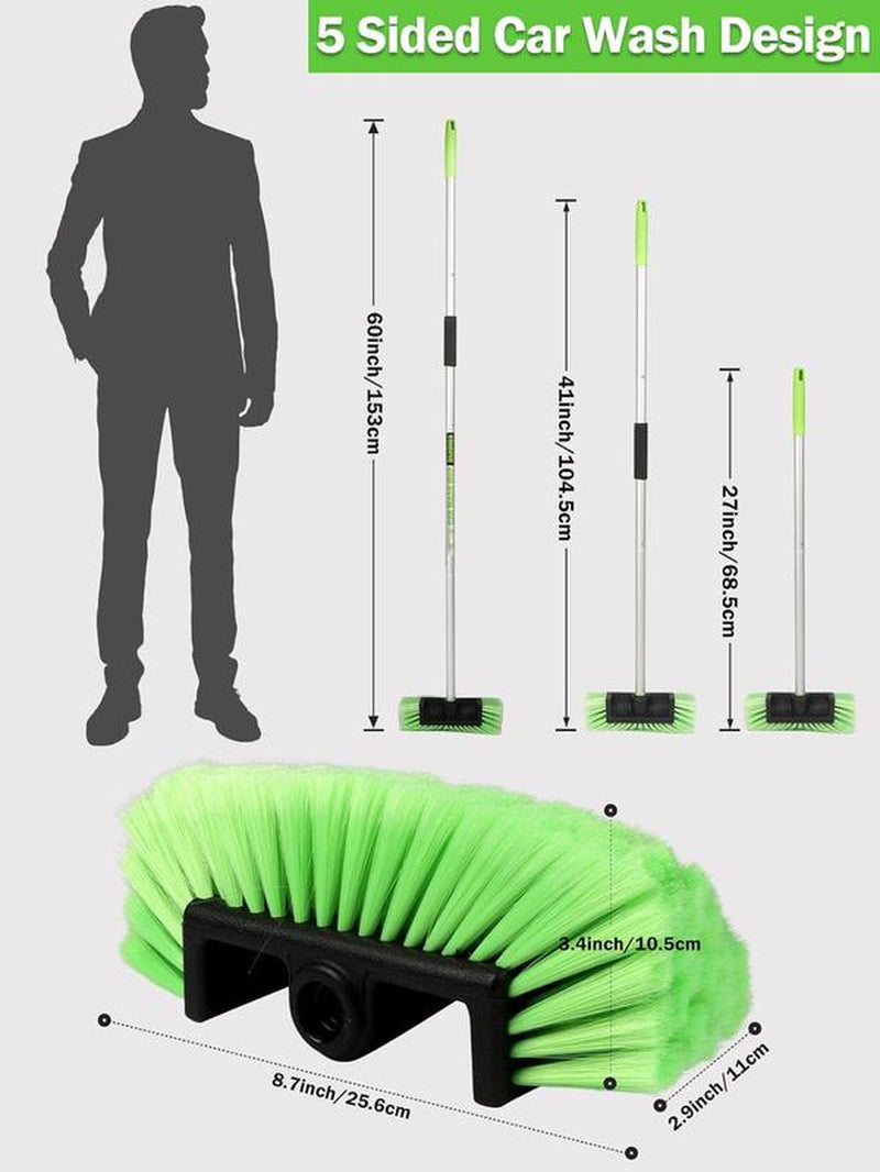 Five-Sided Car Wash Brush with Long Handle,Soft Bristle Scrub Cleaning Mop with Extendable Handle for Car, SUV, Truck, Caravan, Boat, House Siding, Sweep Snow 60”/151Cm