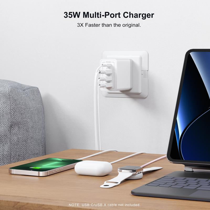 LCGENS [2-Pack] 35W USB C Wall Charger Block, 4Port PD+QC Fast Power Adapter, Type C Charging Brick Cube Plug for Iphone 12/13/14/15/Pro Max, XS/XR/X, Ipad/Airpods Pro, Samsung, Google, Tablet, Android(White)